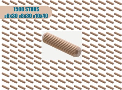 AMIG – Kwalitatieve Houten Deuvels – 1500 stuks - 3 Maaten - Ø10x40mm Ø8x30mm Ø6x30mm – Voordeelverpakking – Houtverbinders Meubelbouw Assortiment