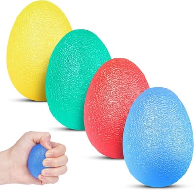 Set van 4 eivormige gripballen met verschillende hardheden voor hand- en vingerversterking, stressverlichting en griptraining