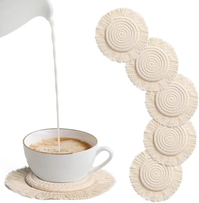 Boho onderzetters, glazen, 6 stuks, rond, handgemaakt, macramé, onderzetters, beige, drankonderzetters, onderzetters, koponderzetters, set voor thuis, restaurant, kantoor en bar