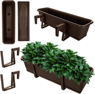 KADAX Wamat, set met onderzetter, met of zonder bloembakhouders, van kunststof, plantenbak, balustrade, bloempot (mokka, 60 cm + houders)