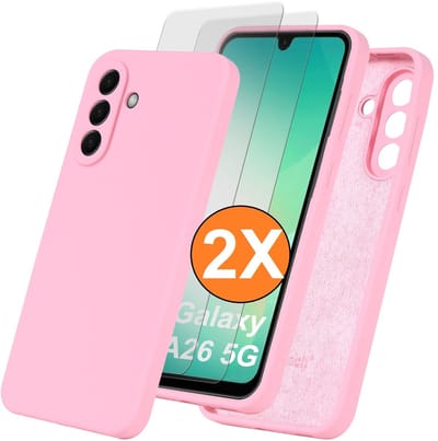 Hoesje geschikt voor Samsung Galaxy A26 Hoesje siliconen Licht Roze zacht siliconen hoesje TPU - met Samsung A26 Screenprotector - 2 stuks