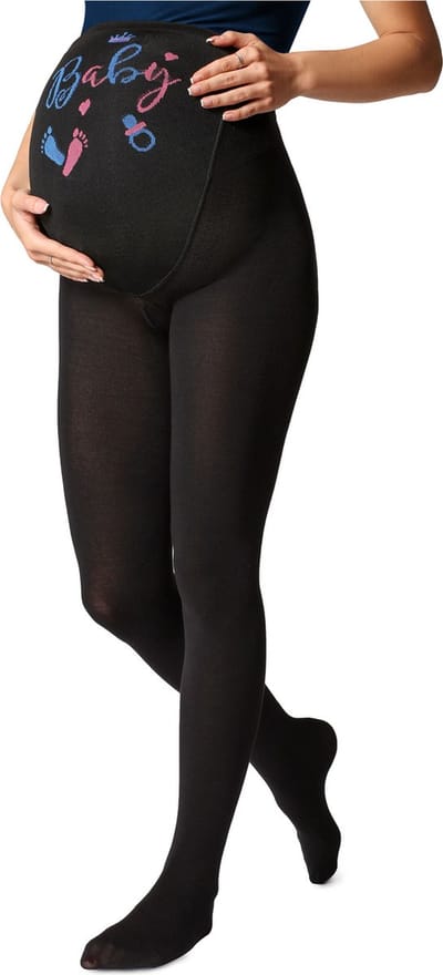 Be Mammy Dames Panty - Zwangerschapspanty - 150 DEN - Medium gloss - Katoen - BE-GI-1122 - Zwart Patroon-002 - S