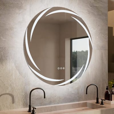 LUVODI Badkamerspiegel met verlichting - 80 cm ronde wandspiegel met ledverlichting - 3 dimbare verlichtingsmodi - Anti-condens - Wervelwindpatroon