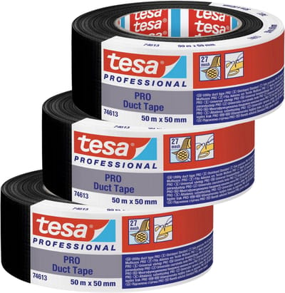 Tesa PRO Serie - Waterdichte Reparatietape - 50 m x 50 mm - Zwart - 3 Stuks