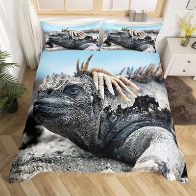 Hagedis Dekbedovertrek Set Reptiel Beddengoed Sets King Size voor Jongens Meisjes Pad Tropisch Dier Paars Bloemen Exotisch Dekbedovertrek 150X200cm 3pcs