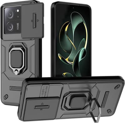 Coverup Hoesje - Geschikt voor Xiaomi 13T / 13T Pro Hoesje - Coverup Ring Kickstand Back Cover met Camera Shield - Zwart