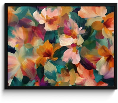 Poster in lijst - Fotolijst 70x50 cm - Posters - Harmonieus - Abstracte bloemen - Warme tinten - Posterlijst zwart - Decoratie - Wanddecoratie woonkamer - Muurdecoratie slaapkamer