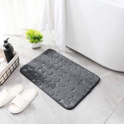 Geheugenschuim Badmat 50x80cm - Koraalpluche, Kiezeldesign, Antislip, Waterabsorberend, Snel Drogend & Machinewasbaar - Donkergrijs