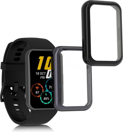 kwmobile 2x smartwatch hoes geschikt voor Huawei Watch Fit 2 hoesje - Siliconen sporthorloge cover - Activity tracker case in zwart / antraciet