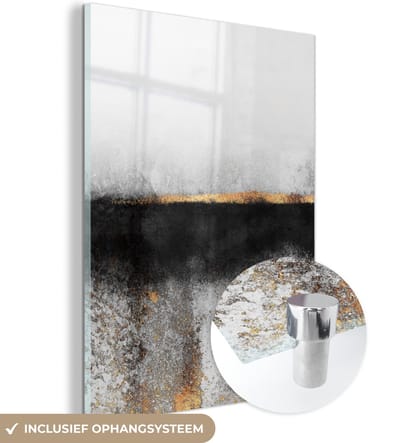 MuchoWow® Glasschilderij 30x40 cm - Schilderij acrylglas - Goud - Abstract - Luxe - Foto op glas - Schilderijen