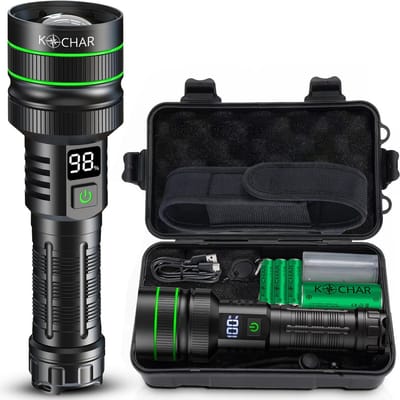 Kochar Zaklamp LED oplaadbaar - Militaire zaklamp - 5000 Lumen - 26650 Oplaadbare batterij - 6 standen - Powerbank functie - IP67 Waterdicht - Zaklamp op batterijen - Zaklamp noodpakket