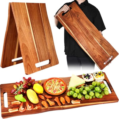 Houten Serveerplank - Kaasplank - Feestelijk Presenteren - Opvouwbaar met handvat - 84 x 30 cm - Natuurlijk Hout