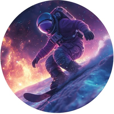 Indoorart - Muurcirkel Snowboarding Astronaut Forex 30 cm - Wanddecoratie - Afbeelding op Forex - Inclusief ophangplaat