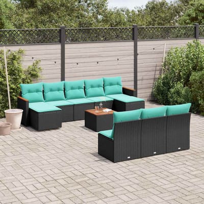 vidaXL - 11-delige - tuinbankset - met - kussens, - zwart - polyrotan