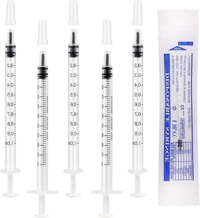 20 Stuks 1ml Plastic Spuiten met Doppen zonder Naald voor Vullen en Meten van Vloeistoffen, Ideaal voor Laboratoria, Planten Wateren en Huisdier Voeding