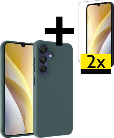 Hoesje - Met 2x Screenprotector - Geschikt voor Samsung Galaxy A15 - Sterk & Shockproof - Back Cover - Siliconen Case - Telefoon Hoes - Telefoonhoesjes - Donkergroen