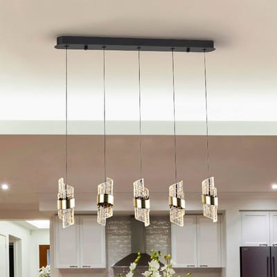 Schuller Valencia LED hanglamp Iliada, lengte 96 cm zwart/goudkleurig metaal