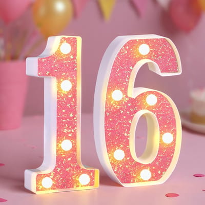 Dailygoods- Verjaardagsdecoraties LED Oplichtende Nummers - Roze Cijfer 16 - Bling Letterlampjes - Feestdecoratie - Achtergrond Huisdecoratie - Glanzend Roze Pailletten - Cijferlamp