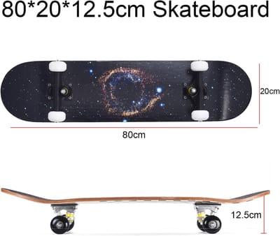 ERNAN Complete Skateboard for Beginners, 70 x 20 cm (70 x 20 cm) Double Kick Skateboard for Kids, Teens and Adults. with Skate T-Tool. (blue stars)