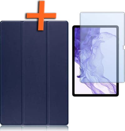 Hoesje - Geschikt voor Samsung Galaxy Tab S9 Plus - Met Screenprotector - Trifold Bookcase - Hard Cover Case - Met Uitsparing Geschikt voor S Pen - Hardcover Book - Tablet Hoes - Donkerblauw