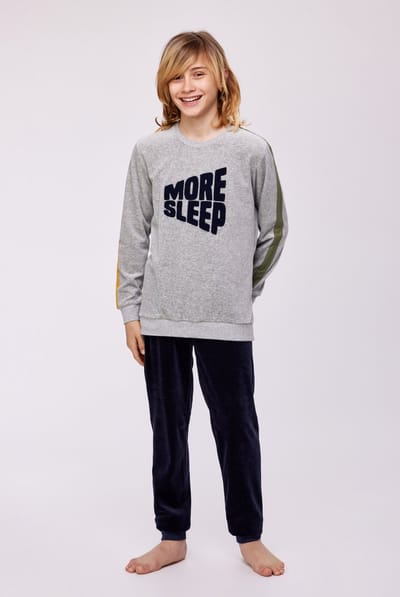 Woody Studio pyjama velours jongens/heren - grijs - more sleep - 232-12-QRM-V/128 - maat 128