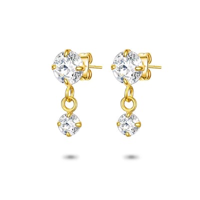 Twice As Nice Oorbellen in 18kt verguld zilver, 2 zirconia, 6 mm, 4 mm