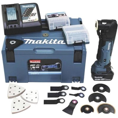Makita DTM51RT1J3 18V Li-Ion Accu multitool set (1x 5.0Ah accu) + 41 delige accessoireset in Mbox - snelwissel