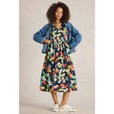 White Stuff Leah Jersey Dress Navy Multi Maat: 6 REGULAR | Midi Jurken Outlet | Dames | Blauw