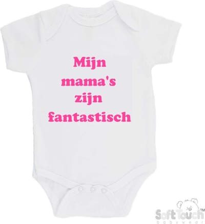 100@ katoenen Romper "Mijn mama's zijn fantastisch" Meisjes Katoen Wit/roze Maat 62/68