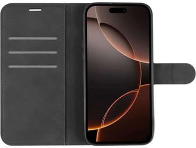 Just in Case hoesje geschikt voor iPhone 16 Pro Hoesje met Pasjeshouder - Premium Bookcase - Zwart