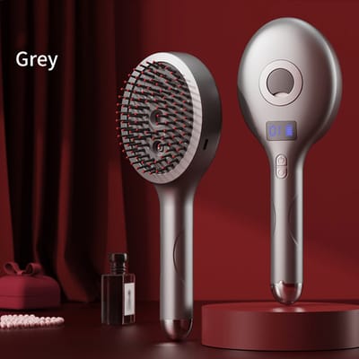 Haargroeikam, hoofdhuidmassageapparaat, effectief voor het stimuleren van de hoofdhuid en haargroei, elektrische nevelkam, microstroommassagekam, draagbaar huiselijk vibrerend haarverzorgingsapparaat, nevelkam, grijs