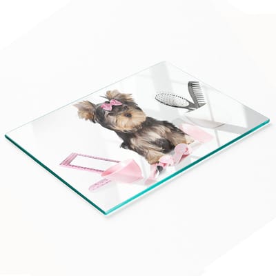Decoratieve glazen keukensnijplank met Yorkshire Terrier-motief, 80x52 cm