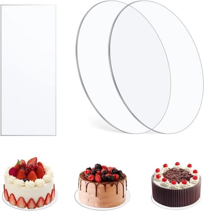 Ronde Taartplaten Set van 3, 21 cm, Acryl, Niet-Plakkerig, Doorzichtig met Taartschepper, Herbruikbare Platen voor Taartvervoer en DIY Creaties