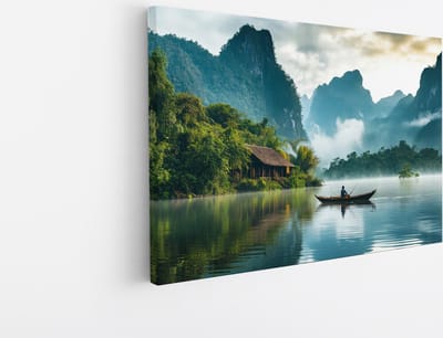 Saammp Canvas Schilderij - Natuur - Bos met mist - Herst - landschappen - 30x20 - Foto op canvas - Wanddecoratie - Muurdecoratie Woonkamer - Slaapkamer decoratie - Canvas Print
