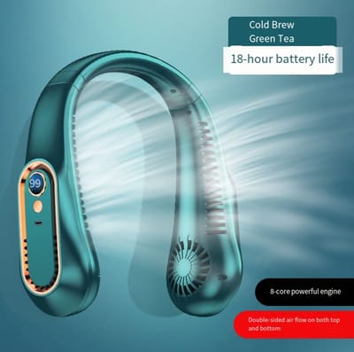 Nekventilator, kinventilator, ventilator zonder bladen, 5 instelbare windsnelheden, digitaal display, draagbare persoonlijke ventilator van 4000 mAh (groen)