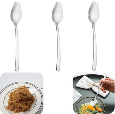 3 stuks Vork - dinervork - dessertlepel - pastavork - saladevork - ijslepel - roestvrijstalen bestek - wasbaar - herbruikbaar - draagbaar - keukenaccessoires - geschikt voor feesten, keuken, samenkomsten (zilver, 21*4,5 cm)