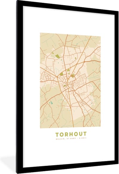 Fotolijst incl. Poster - Plattegrond - Stadskaart - Kaart - Torhout - België - 80x120 cm - Posterlijst