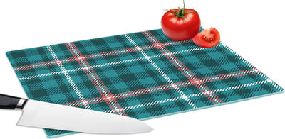 Glazen Snijplank - 39x28 - Plaid - Schotse ruit - Patronen - Blauw - Roze - Snijplanken Glas