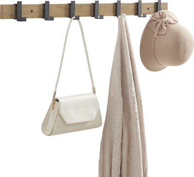 MIRA Home - XL Kapstok - Kapstok - Garderoberek - Wandkapstop - 7 Haken - Licht hout - 90cm
