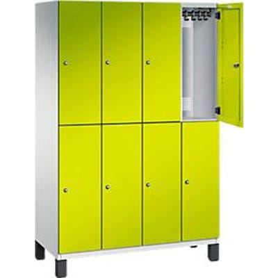 C+P Double-tier locker Cambio, 4 vakken, 8 legborden, op poten, B 1200 x D 525 x H 1980 mm, lichtgrijs/kleedgroen