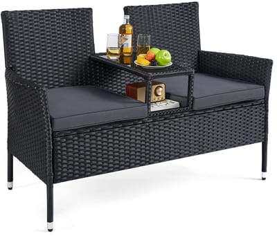 Damenzo - Tuinbank - Tuinbanken - Bank - Tuin - Tuinstoelen - Met tafel - Tafelbank - Tuininrichting - 65x131x84 cm - Grijs/Zwart