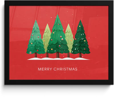 Poster in lijst - Fotolijst 40x30 cm - Posters - Minimalistisch - Kerstbomen - Rood - Sneeuw - Posterlijst zwart - Decoratie - Wanddecoratie woonkamer - Muurdecoratie slaapkamer - Kerstversiering - Kerstdecoratie voor binnen - Kerstmis