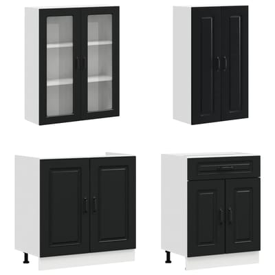 vidaXL - Keukenblok - KALMAR - 4 - st - Zwart - Bewerkt - hout