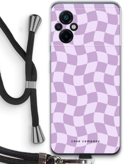 Case Company® - Hoesje met koord geschikt voor Xiaomi Poco M5 hoesje met Koord - Grid Paars - Telefoonhoesje met Zwart Koord - Bescherming aan alle Kanten en Over de Schermrand