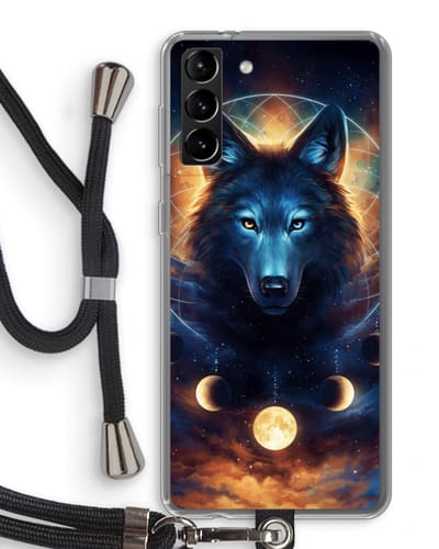 Case Company® - Hoesje met koord geschikt voor Samsung Galaxy S21 Plus hoesje met Koord - Wolf Dreamcatcher - Telefoonhoesje met Zwart Koord - Bescherming aan alle Kanten en Over de Schermrand