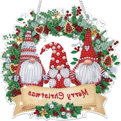 Kerst Diamant Kunst Hangdecoraties met Ketting, Speciale Vormen Diamant Schilderkits voor Volwassenen en Beginners, Gnoom Diamant Hanger en Kristal Gem Art Kits als Kerstcadeaus