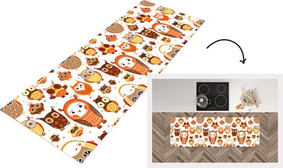 Keukenloper - Loper keuken - Meisjes - Uil - Oranje - Patronen - 150x50 cm - Keukenloper vinyl