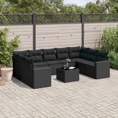 vidaXL - 10-delige - Loungeset - met - kussens - poly - rattan - zwart
