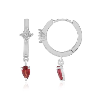 Cavill - Oorbellen 925 Sterling Zilver Platina Geplatineerd - 2 Tanzania Robijnen 0 496ct Druppel - 8 Cambodjaanse Zirkonen 0 168ct Elegante