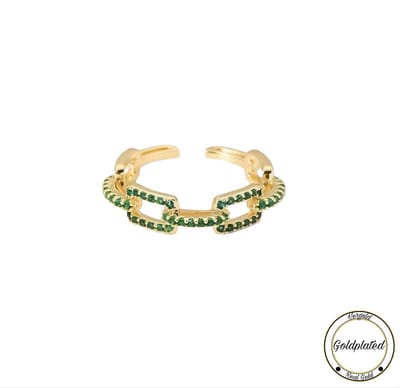 Borasi Green Chain Zirkonia Ring | 18k Goldplated | Groen | Vrouwen Ringen | Dames Sieraden | Vrouwen Sieraden | Meest Verkochte Sieraden | Cadeau Voor Haar | Moederdag Cadeautje
